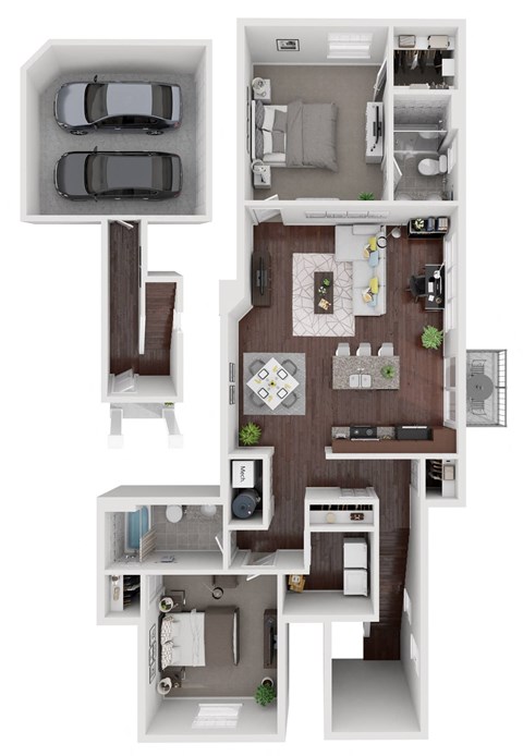 Floor plan for 2 beds, 2 baths, 1336 sqft